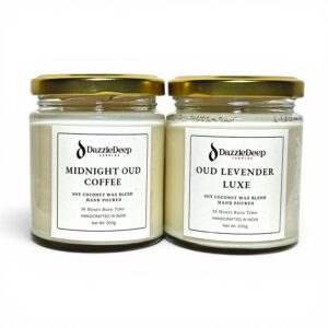 Luxury Scented Candle Combo – Midnight Oud Coffee & Oud Lavender Luxe | Soy Coconut Wax | 36 Hours Burn Time