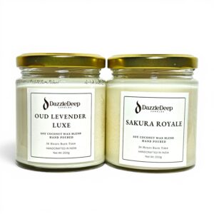 Luxury Scented Candle Combo (Oud Lavender Luxe + Sakura Royale) | 36 Hr Burn | DazzleDeep Candles